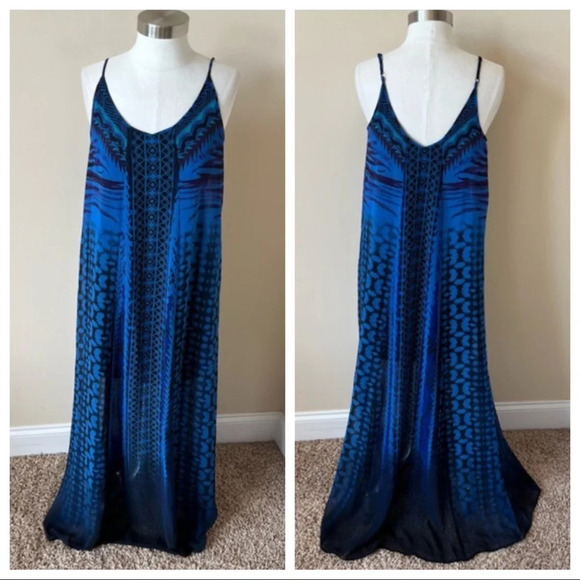 Express patterned strappy blue patterned maxi dress 5448 - Picture 1 of 11